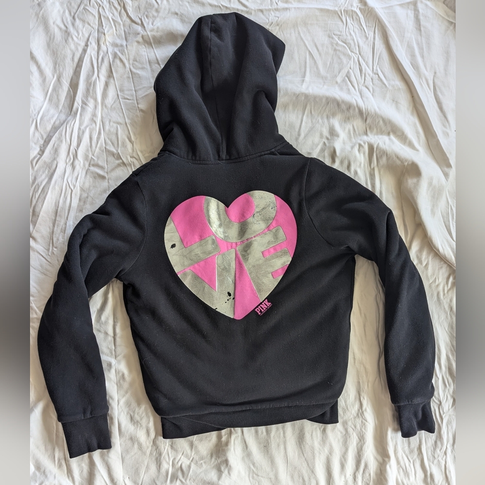 Victoria's Secret PINK Black Faux Fur Lined Zip Up Hoodie